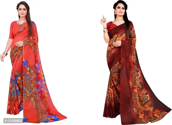 Stylish Multicoloured Georgette Saree With Blouse Piece For Women Pack Of 2-thumb0