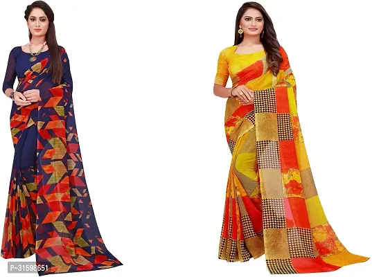 Stylish Multicoloured Georgette Saree With Blouse Piece For Women Pack Of 2-thumb0