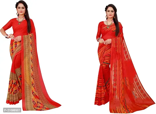 Stylish Red Georgette Saree With Blouse Piece For Women Pack Of 2-thumb0