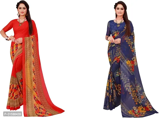 Stylish Multicoloured Georgette Saree With Blouse Piece For Women Pack Of 2-thumb0