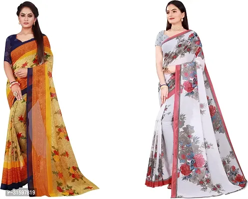 Stylish Multicoloured Georgette Saree With Blouse Piece For Women Pack Of 2-thumb0