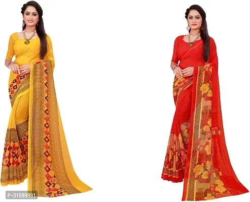 Stylish Multicoloured Georgette Saree With Blouse Piece For Women Pack Of 2-thumb0