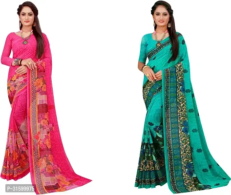 Stylish Multicoloured Georgette Saree With Blouse Piece For Women Pack Of 2-thumb0