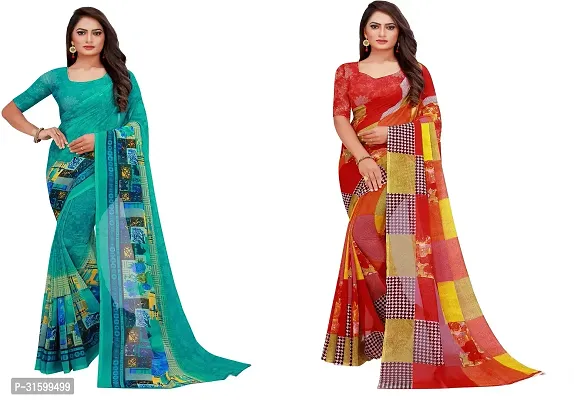 Stylish Multicoloured Georgette Saree With Blouse Piece For Women Pack Of 2-thumb0