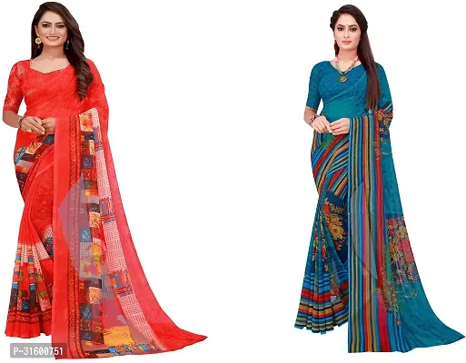 Stylish Multicoloured Georgette Saree With Blouse Piece For Women Pack Of 2-thumb0