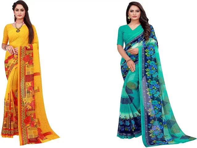 Beautiful Georgette Saree With Blouse Piece Pack Of 2