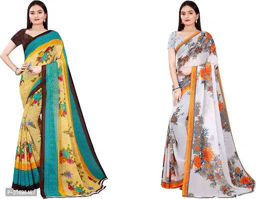 Stylish Multicoloured Georgette Saree With Blouse Piece For Women Pack Of 2-thumb0