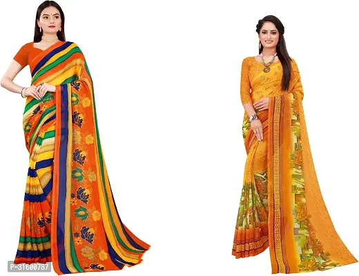 Stylish Multicoloured Georgette Saree With Blouse Piece For Women Pack Of 2-thumb0