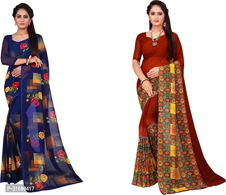 Stylish Multicoloured Georgette Saree With Blouse Piece For Women Pack Of 2