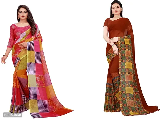 Stylish Multicoloured Georgette Saree With Blouse Piece For Women Pack Of 2-thumb0