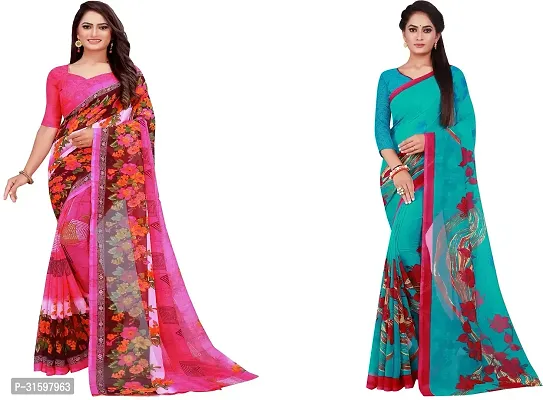 Stylish Multicoloured Georgette Saree With Blouse Piece For Women Pack Of 2-thumb0