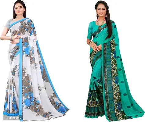 Stylish Multicoloured Georgette Saree With Blouse Piece For Women Pack Of 2-thumb0