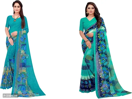 Stylish Multicoloured Georgette Saree With Blouse Piece For Women Pack Of 2-thumb0