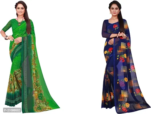 Stylish Multicoloured Georgette Saree With Blouse Piece For Women Pack Of 2-thumb0