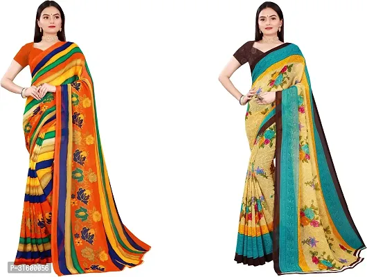 Stylish Multicoloured Georgette Saree With Blouse Piece For Women Pack Of 2