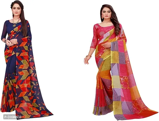 Stylish Multicoloured Georgette Saree With Blouse Piece For Women Pack Of 2-thumb0