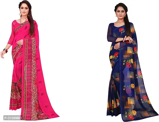 Stylish Multicoloured Georgette Saree With Blouse Piece For Women Pack Of 2-thumb0