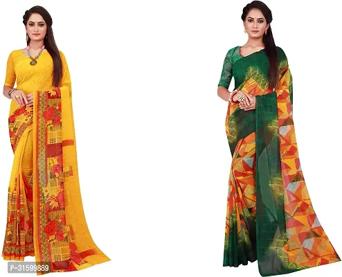 Stylish Multicoloured Georgette Saree With Blouse Piece For Women Pack Of 2-thumb0