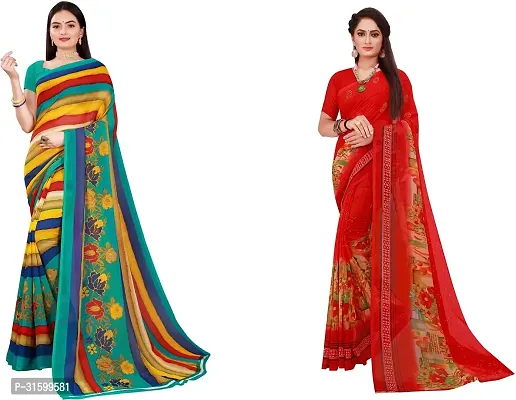 Stylish Multicoloured Georgette Saree With Blouse Piece For Women Pack Of 2-thumb0