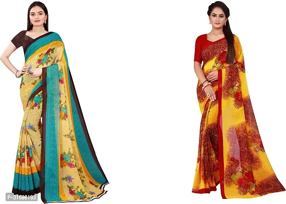 Stylish Multicoloured Georgette Saree With Blouse Piece For Women Pack Of 2-thumb0