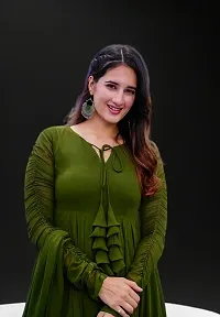 Stylish Green Georgette Stitched Gown With Dupatta For Women-thumb3