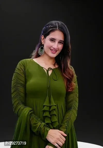 Stylish Green Georgette Stitched Gown With Dupatta For Women-thumb4