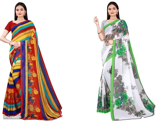 Stylish Multicoloured Georgette Saree With Blouse Piece For Women Pack Of 2-thumb0