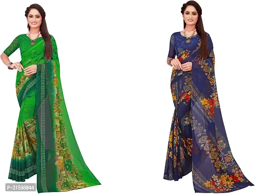 Stylish Multicoloured Georgette Saree With Blouse Piece For Women Pack Of 2-thumb0