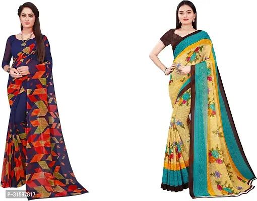 Stylish Multicoloured Georgette Saree With Blouse Piece For Women Pack Of 2-thumb0