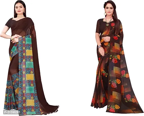 Stylish Multicoloured Georgette Saree With Blouse Piece For Women Pack Of 2-thumb0