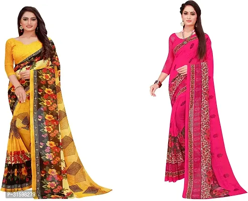 Stylish Multicoloured Georgette Saree With Blouse Piece For Women Pack Of 2-thumb0