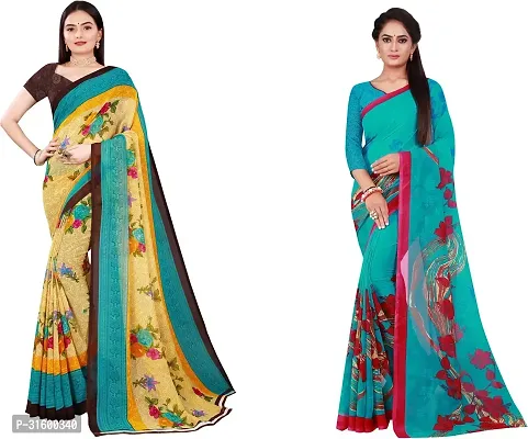 Stylish Multicoloured Georgette Saree With Blouse Piece For Women Pack Of 2