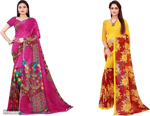 Stylish Multicoloured Georgette Saree With Blouse Piece For Women Pack Of 2-thumb0