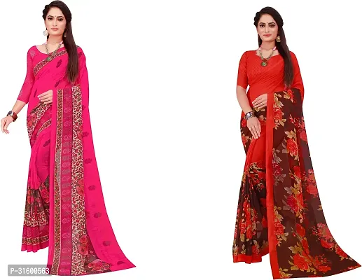 Stylish Multicoloured Georgette Saree With Blouse Piece For Women Pack Of 2-thumb0