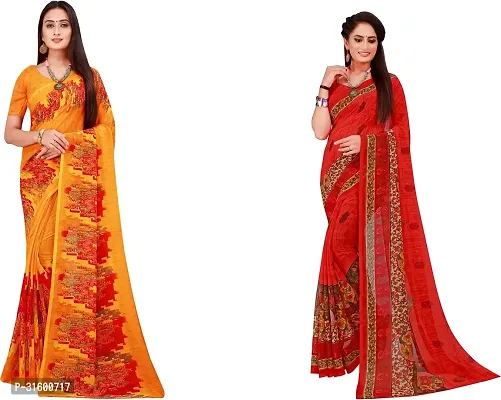 Stylish Multicoloured Georgette Saree With Blouse Piece For Women Pack Of 2-thumb0