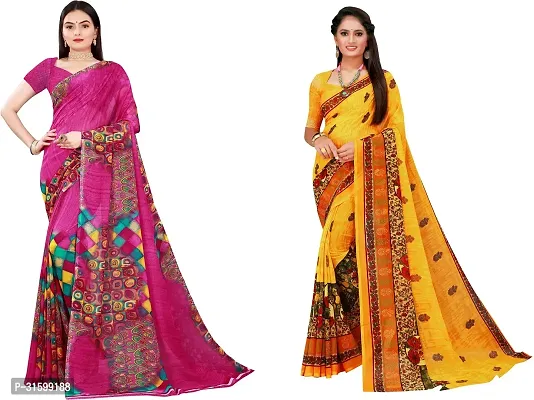 Stylish Multicoloured Georgette Saree With Blouse Piece For Women Pack Of 2-thumb0