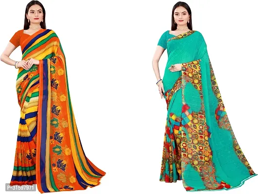 Stylish Multicoloured Georgette Saree With Blouse Piece For Women Pack Of 2