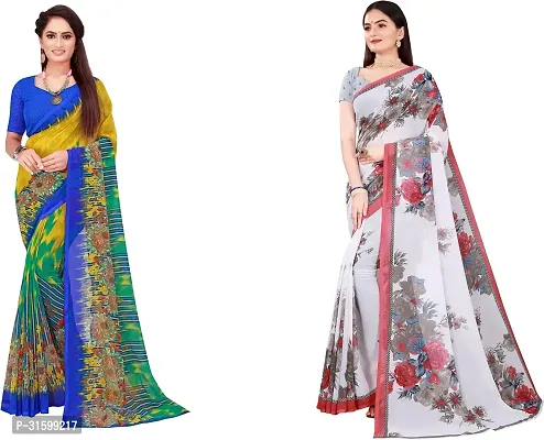 Stylish Multicoloured Georgette Saree With Blouse Piece For Women Pack Of 2-thumb0