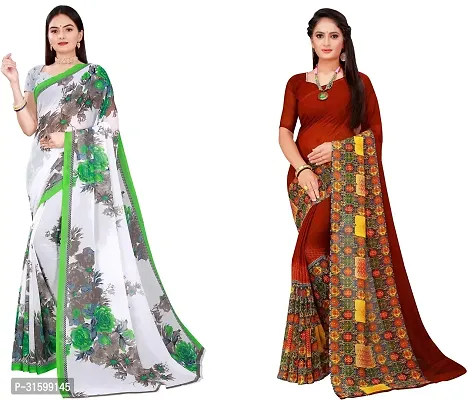 Stylish Multicoloured Georgette Saree With Blouse Piece For Women Pack Of 2-thumb0