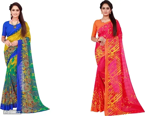 Stylish Multicoloured Georgette Saree With Blouse Piece For Women Pack Of 2-thumb0