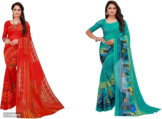 Stylish Multicoloured Georgette Saree With Blouse Piece For Women Pack Of 2-thumb0