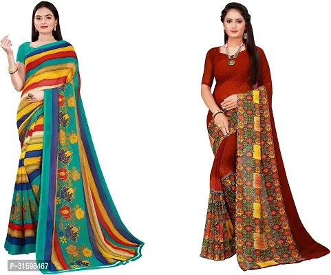 Stylish Multicoloured Georgette Saree With Blouse Piece For Women Pack Of 2-thumb0