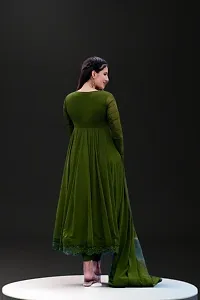 Stylish Green Georgette Stitched Gown With Dupatta For Women-thumb2