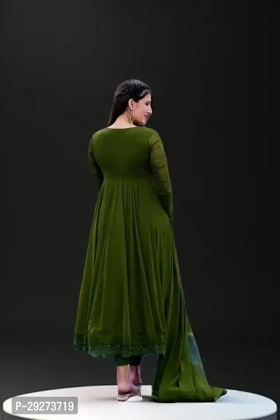 Stylish Green Georgette Stitched Gown With Dupatta For Women-thumb3