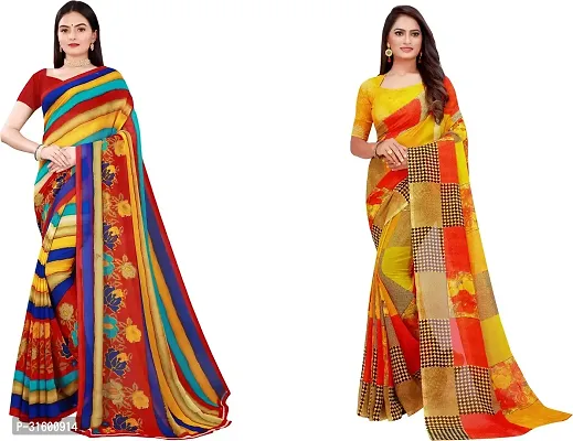 Stylish Multicoloured Georgette Saree With Blouse Piece For Women Pack Of 2-thumb0