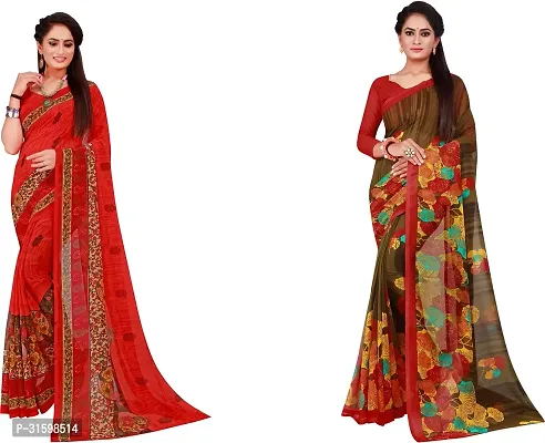 Stylish Multicoloured Georgette Saree With Blouse Piece For Women Pack Of 2-thumb0