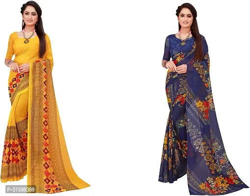 Stylish Multicoloured Georgette Saree With Blouse Piece For Women Pack Of 2-thumb0