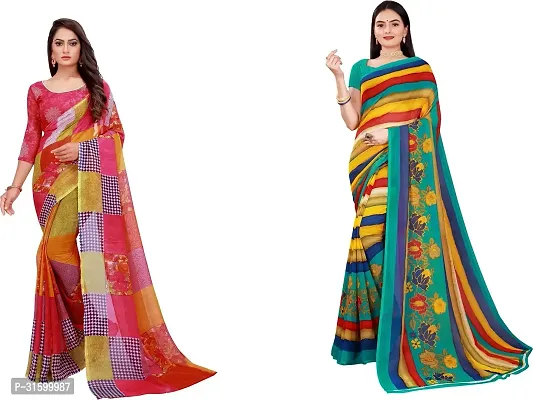 Stylish Multicoloured Georgette Saree With Blouse Piece For Women Pack Of 2-thumb0