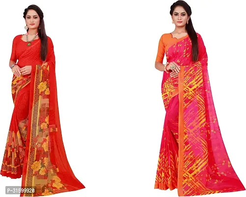 Stylish Multicoloured Georgette Saree With Blouse Piece For Women Pack Of 2-thumb0