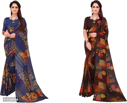 Stylish Multicoloured Georgette Saree With Blouse Piece For Women Pack Of 2-thumb0